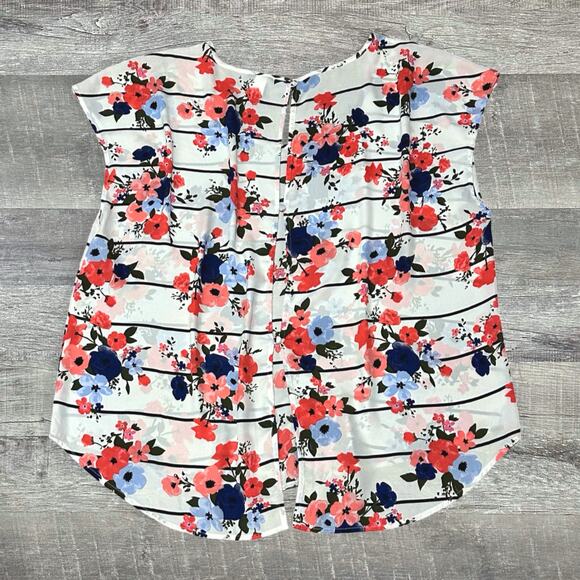 Torrid Floral Georgette Top Button Back Women Plus 3X Semi Sheer White Striped - Picture 3 of 6